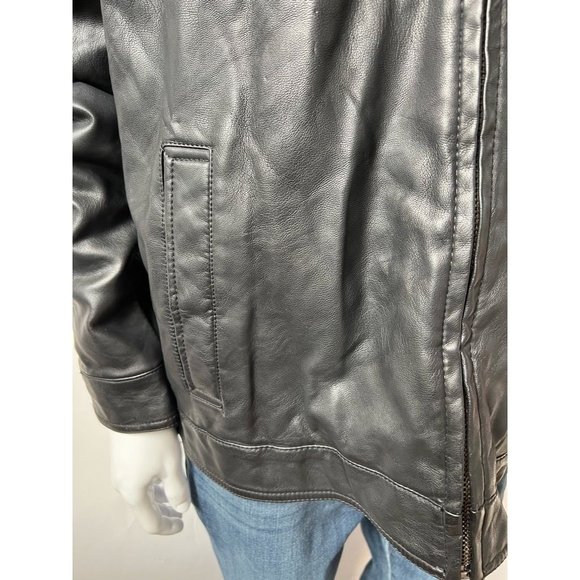 Tommy Hilfiger Mens Faux Leather Jacket Coat Black Waist Length Collared L - Picture 5 of 12